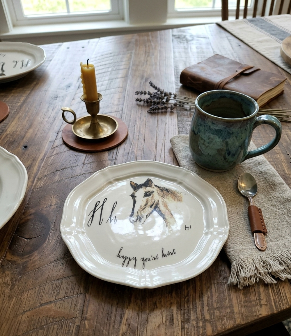 Anthropologie Linea Carta "H" Horse Monogram Canape Plate Diva Pyari 6.5"